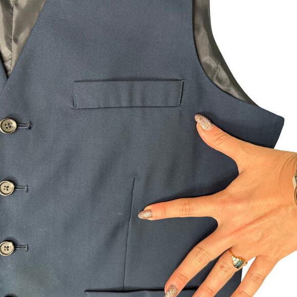 INC International Concepts Navy Blue Slim Fit Button Up Pockets Suit Vest size M - Picture 4 of 11